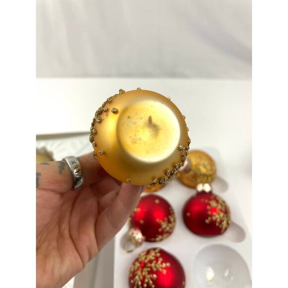 VTG Glitter Glass Ornaments Lot of 11 Round Sphere Gold Red Bulb Balls Holiday - Picture 8 of 11